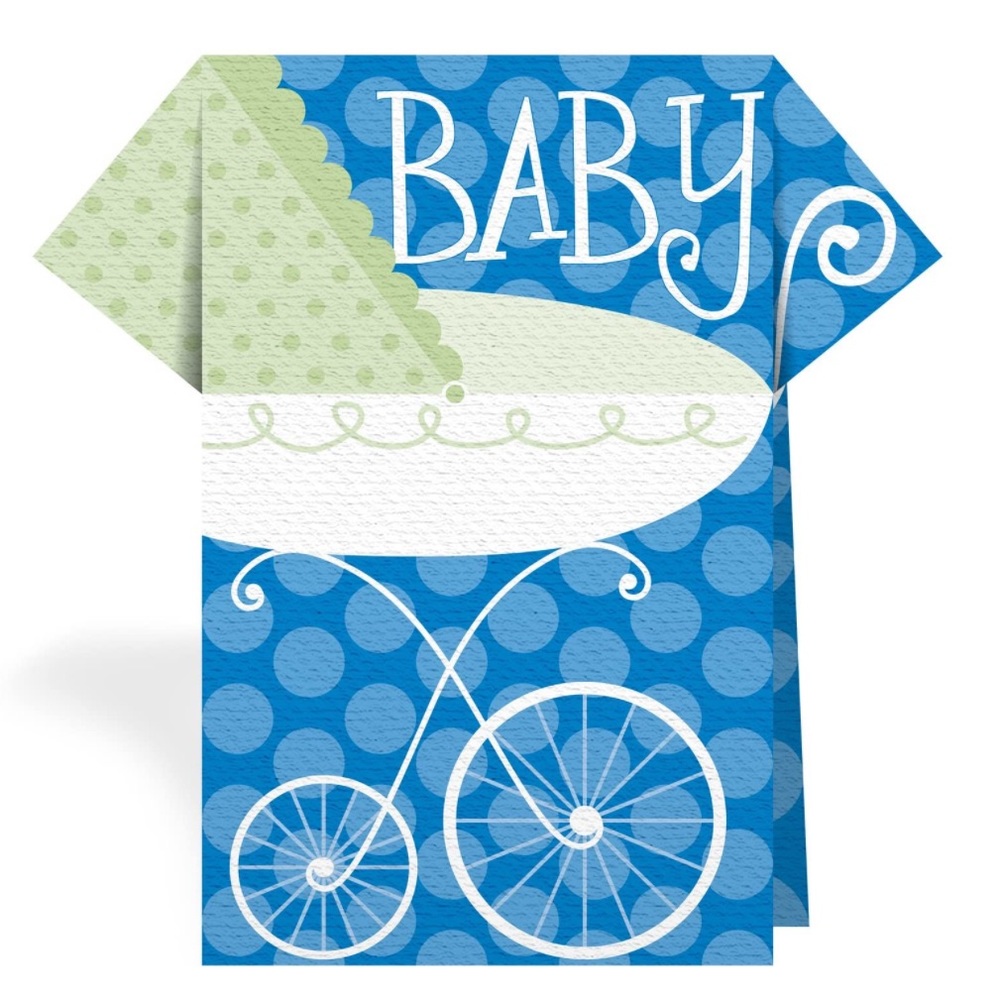 ThemeNaps Baby Carriage Stand-up Napkins, Blue, Pkg of 16